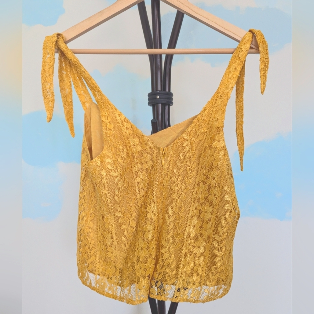 Lush Gold Lace Floral Top - Size S
